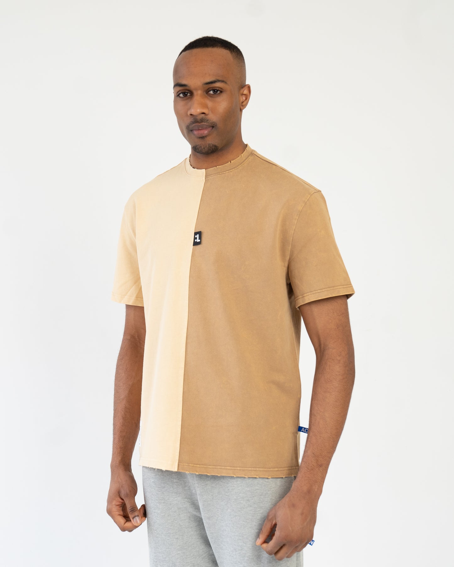 2 Tone Acid Wash T-shirt Sand/ Brown