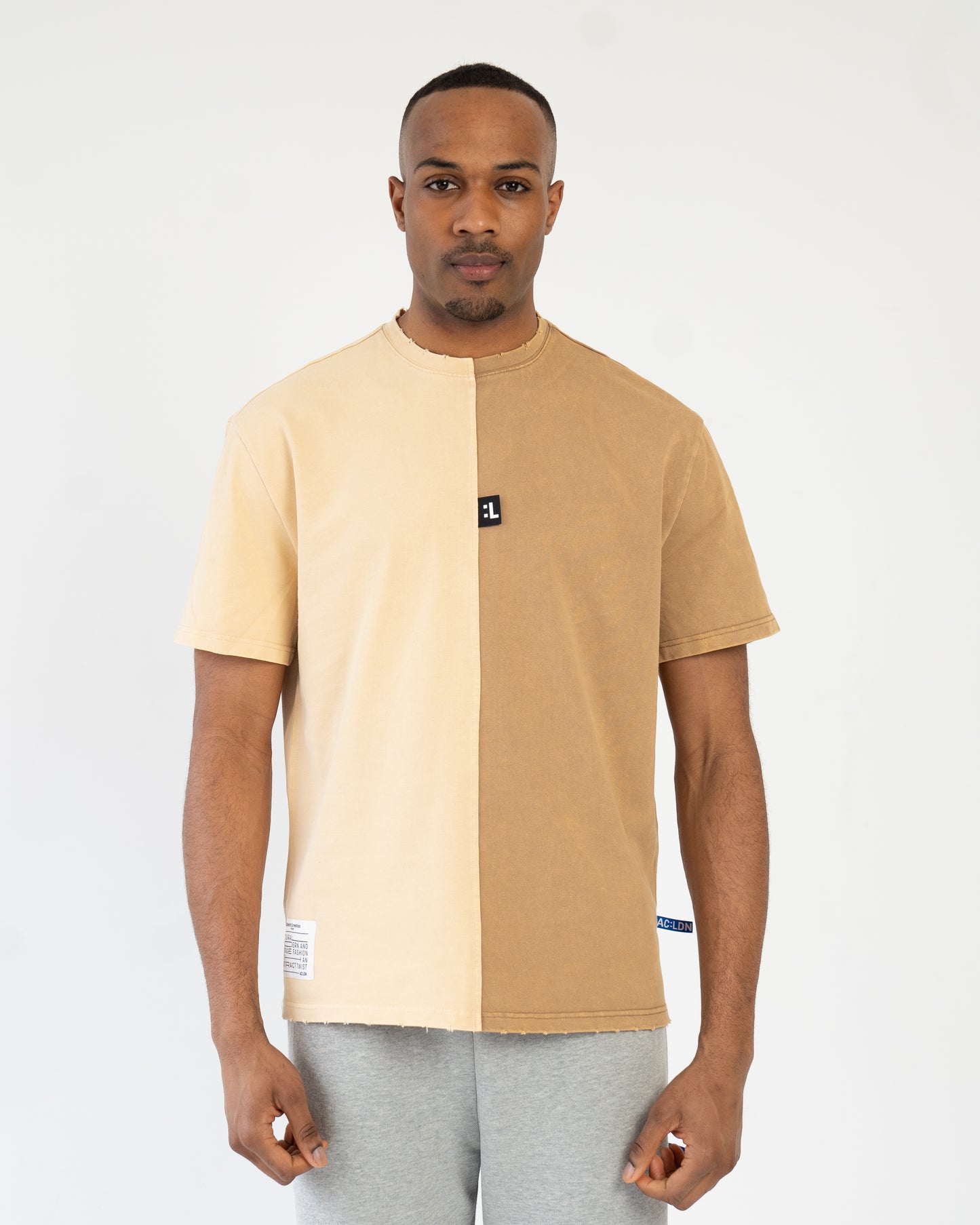 2 Tone Acid Wash T-shirt Sand/ Brown