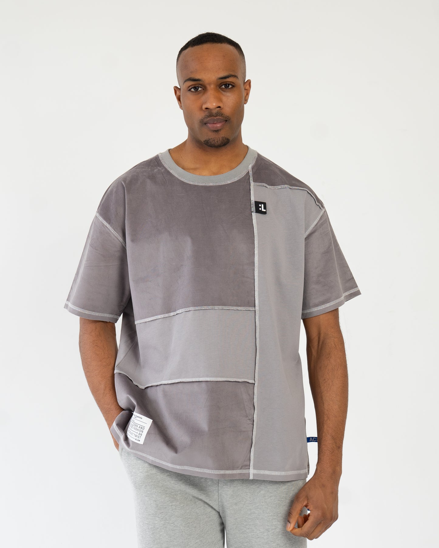 Patchwork T-shirt Oversized Grey