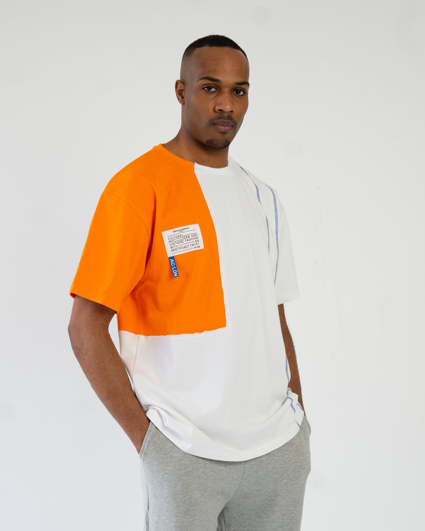 1/4 Colour T-shirt Oversized White/ Orange