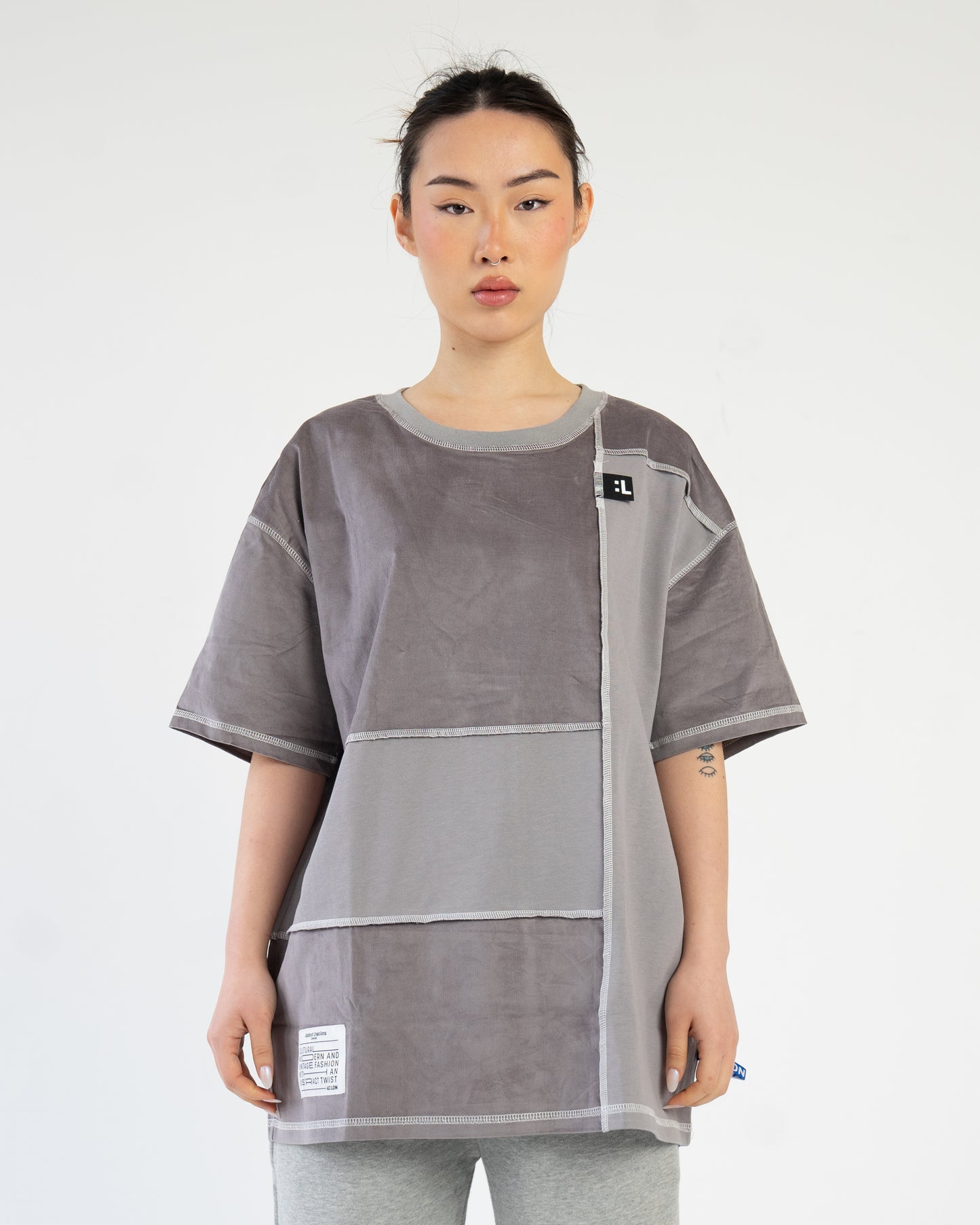 Patchwork T-shirt Oversized Grey