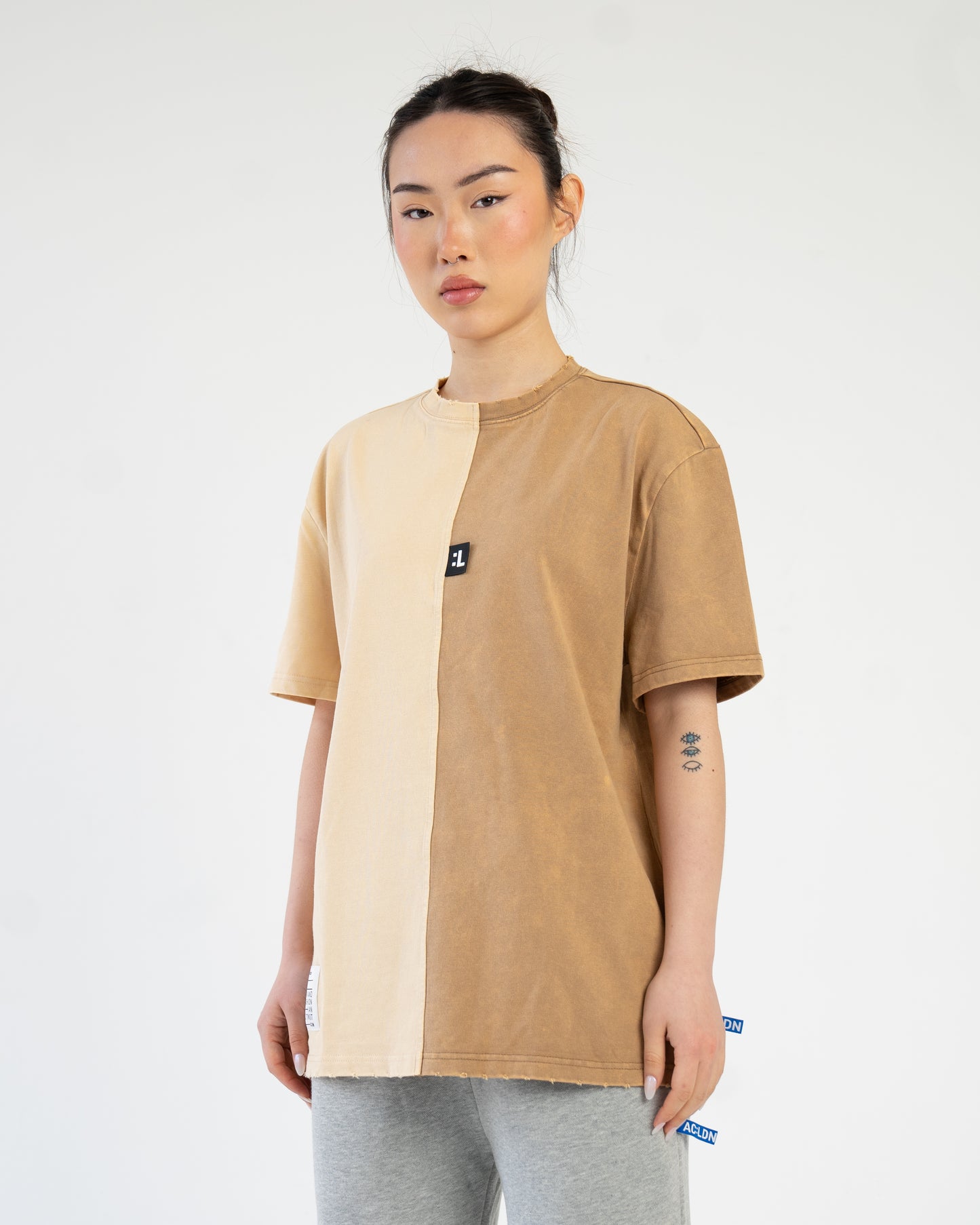 2 Tone Acid Wash T-shirt Sand/ Brown