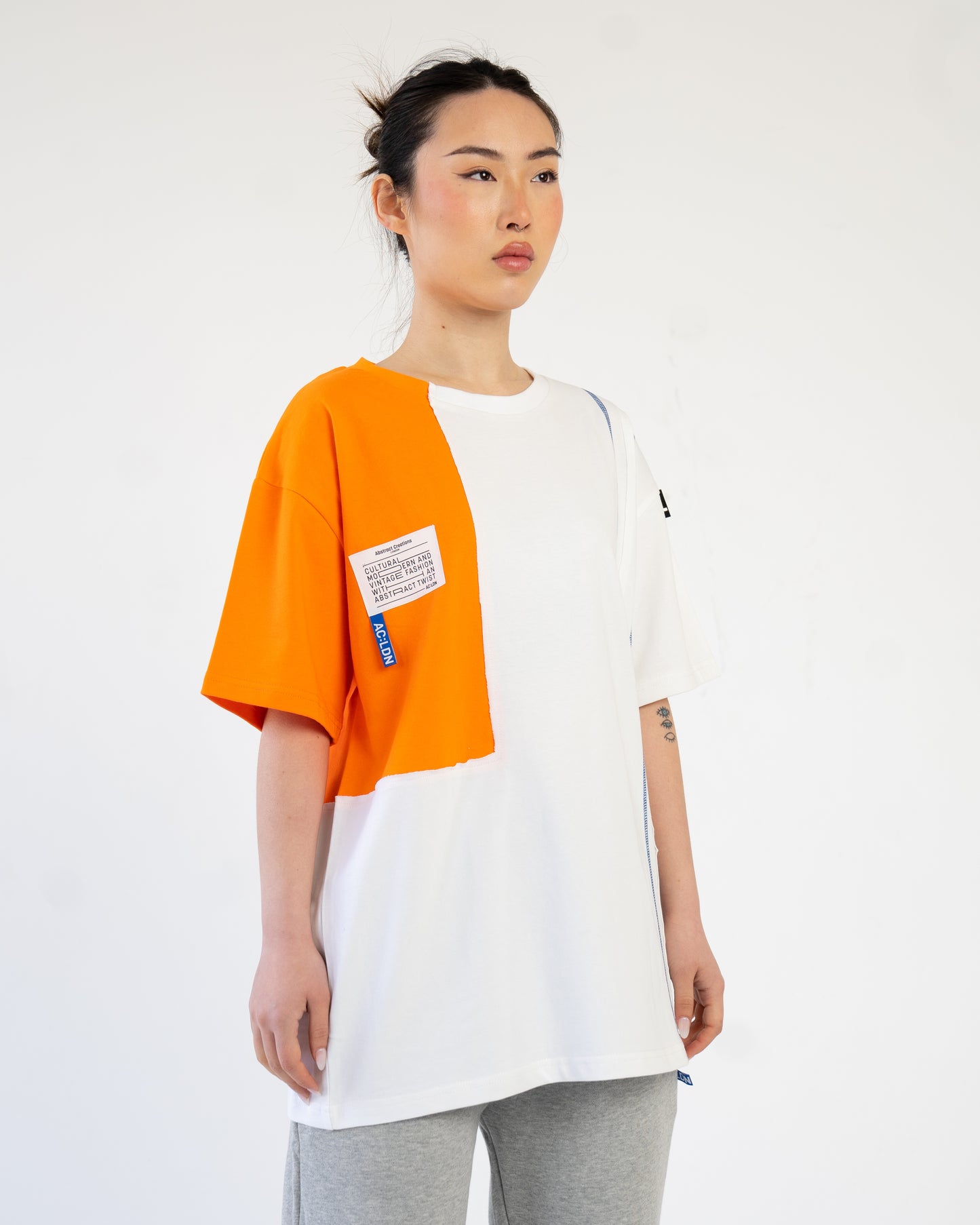 1/4 Colour T-shirt Oversized White/ Orange