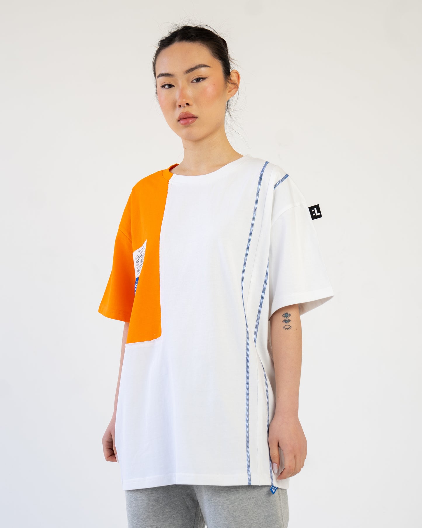 1/4 Colour T-shirt Oversized White/ Orange