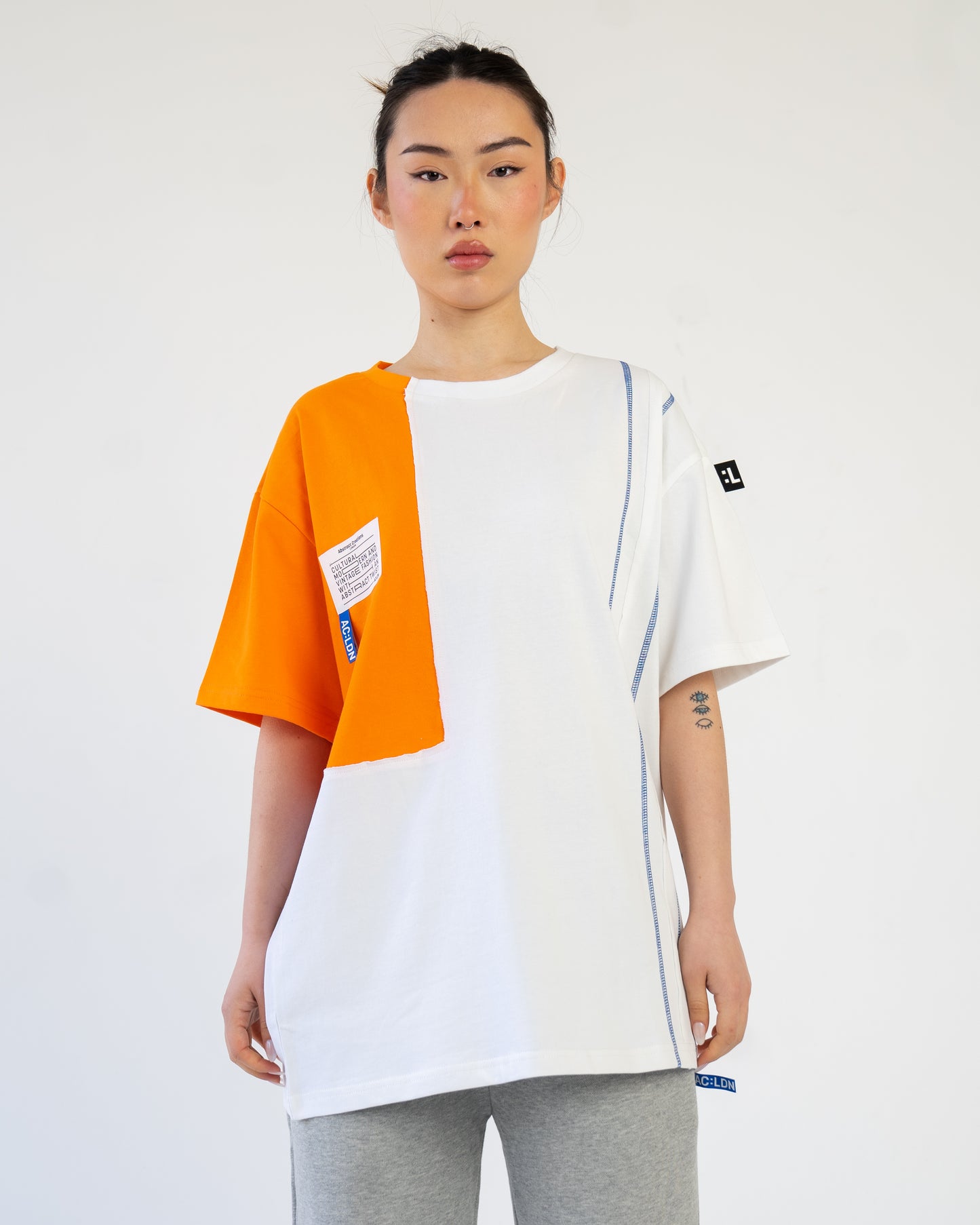 1/4 Colour T-shirt Oversized White/ Orange